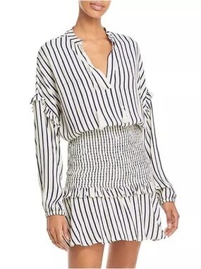Aqua Navy and White Striped Tassel-Front Pullover